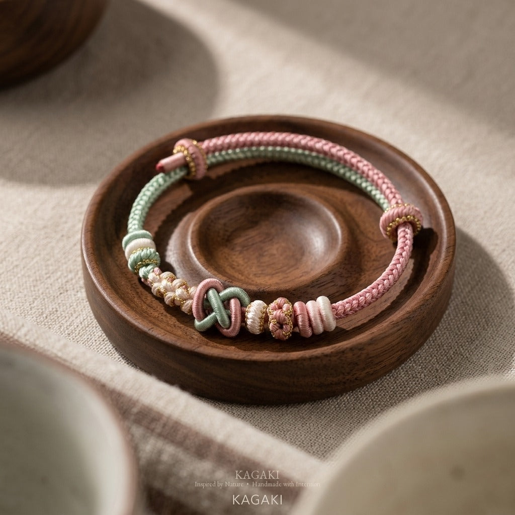 KAGAKI handmade Tibetan-inspired calming protection cord bracelet — Breath – 息 — — — styled-scene (4/17)