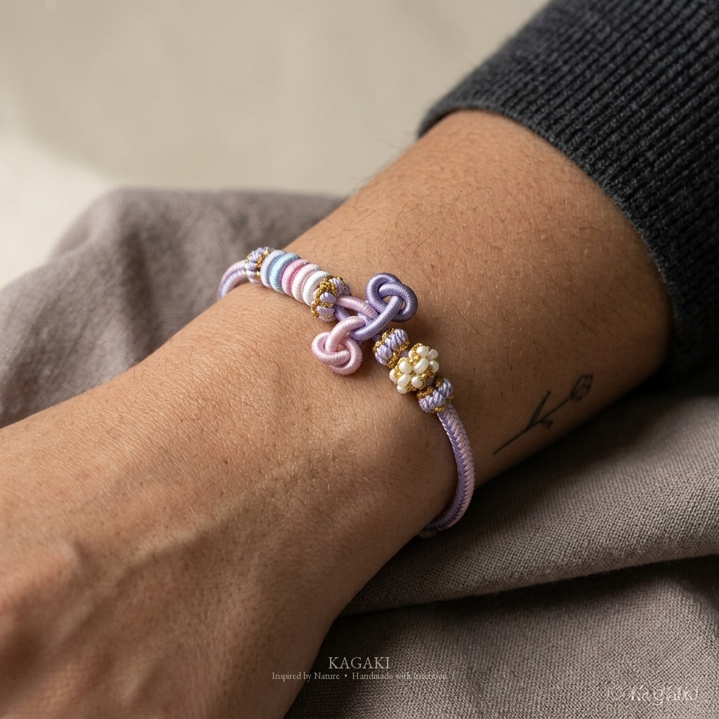 KAGAKI handmade Tibetan-inspired soft double knot cord bracelet — Hush – 静 — — — on-wrist-lifestyle (6/17)