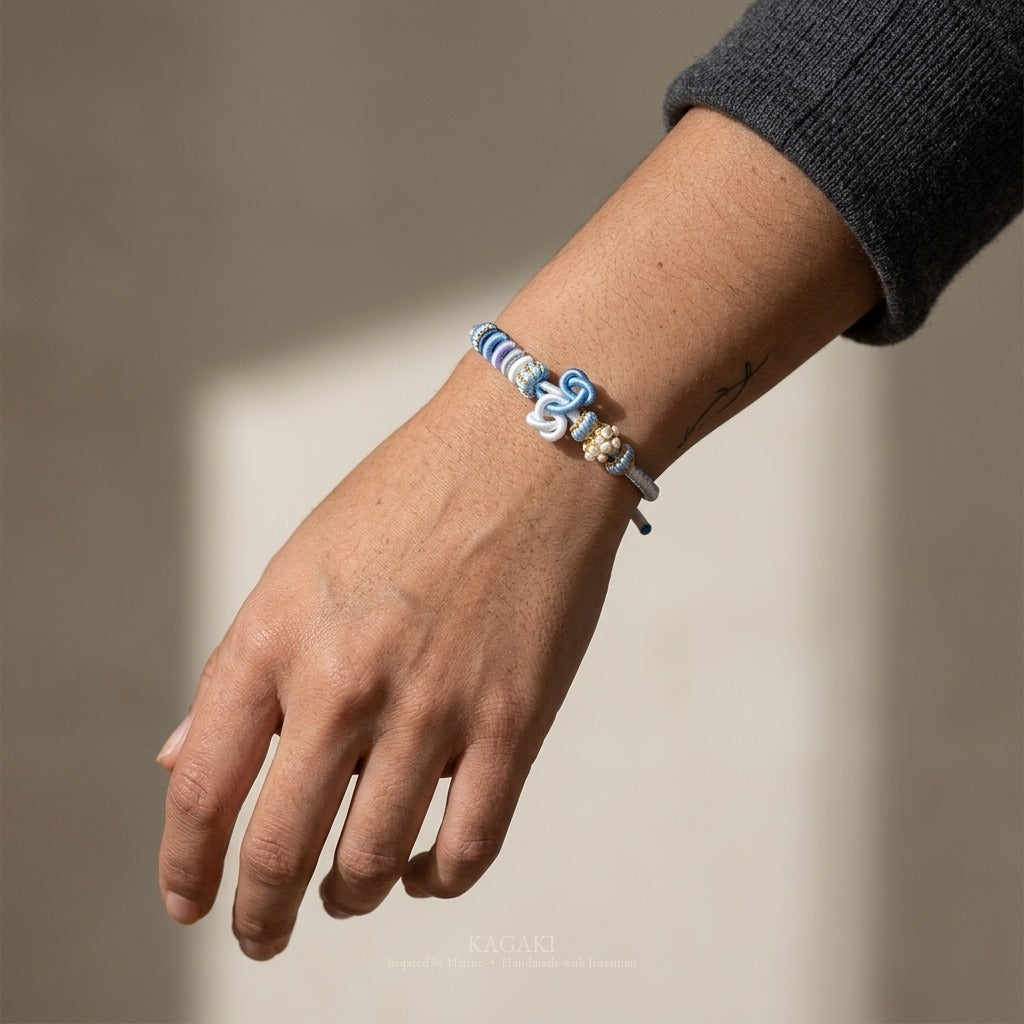 KAGAKI handmade Tibetan-inspired soft double knot cord bracelet — Hush – 静 — — — on-wrist-luxury (5/17)