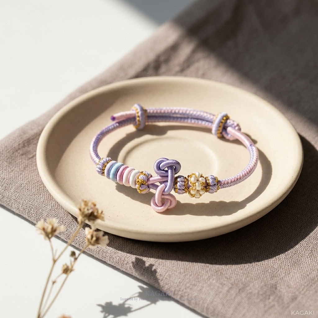KAGAKI handmade Tibetan-inspired soft double knot cord bracelet — Hush – 静 — Dusk Hush — styled-scene-supplemental (11/17)