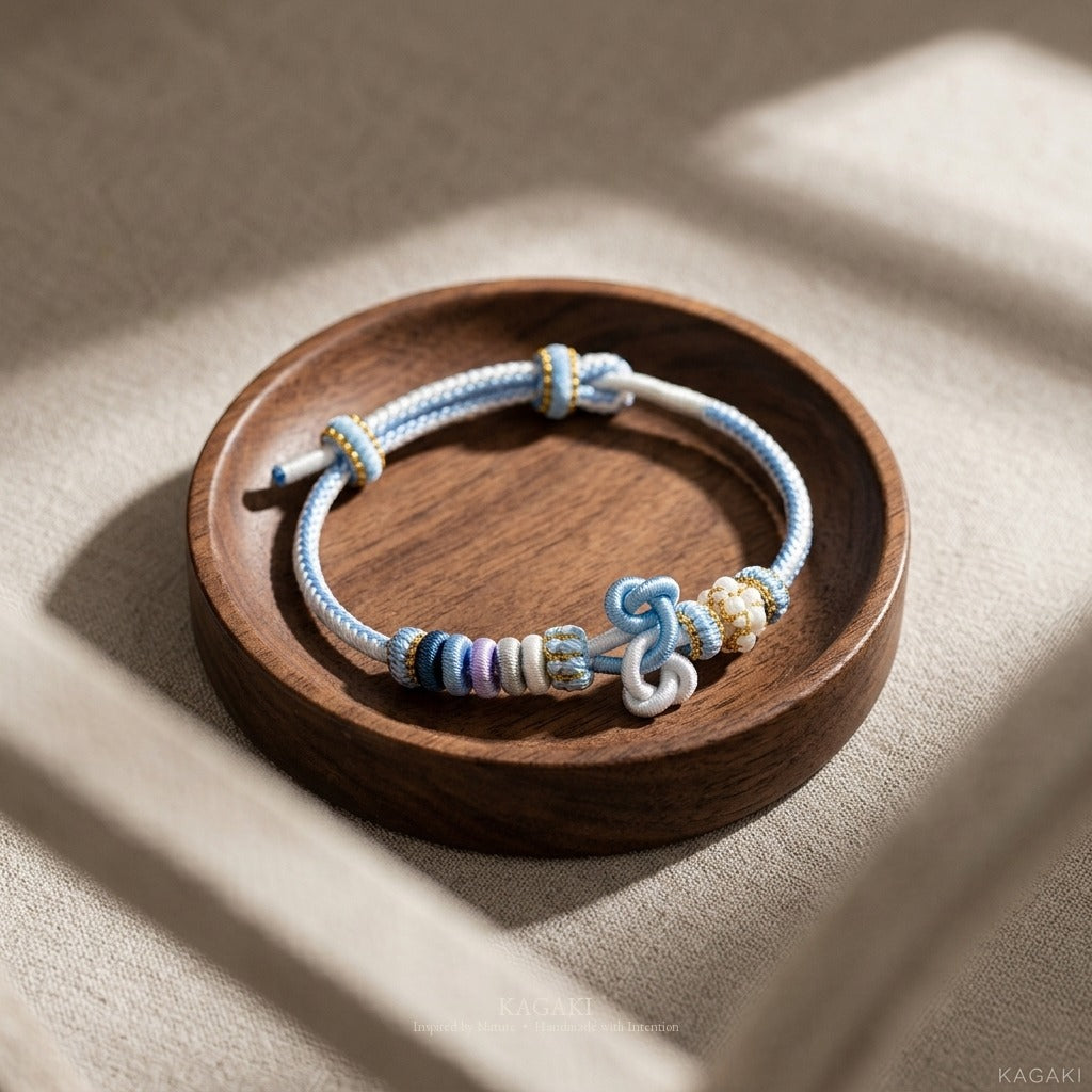 KAGAKI handmade Tibetan-inspired soft double knot cord bracelet — Hush – 静 — — — styled-scene (1/17)