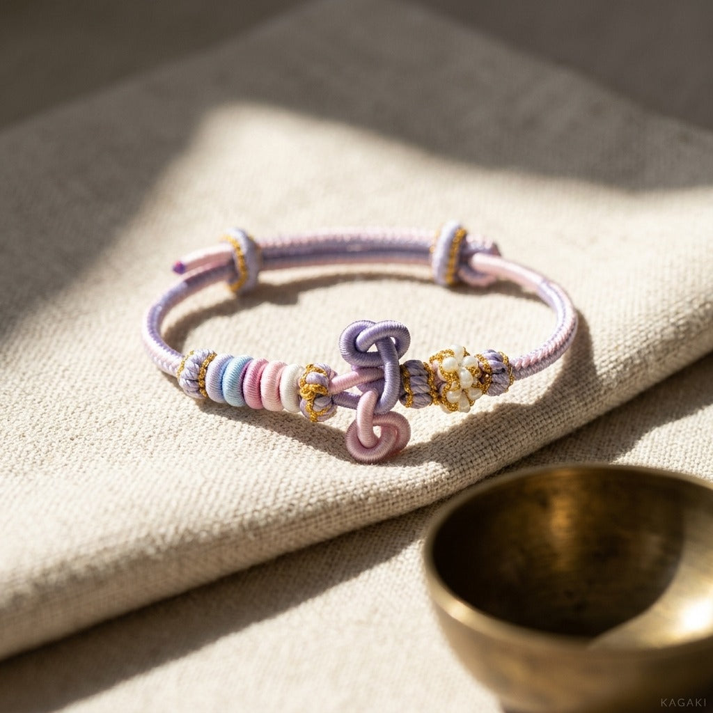 KAGAKI handmade Tibetan-inspired soft double knot cord bracelet — Hush – 静 — — — styled-scene (2/17)