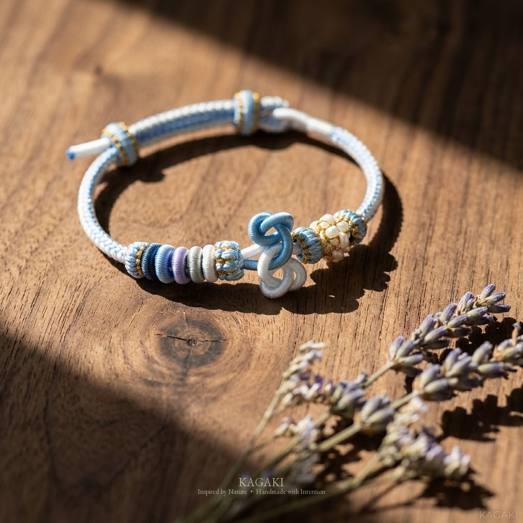 KAGAKI handmade Tibetan-inspired soft double knot cord bracelet — Hush – 静 — — — styled-scene (4/17)