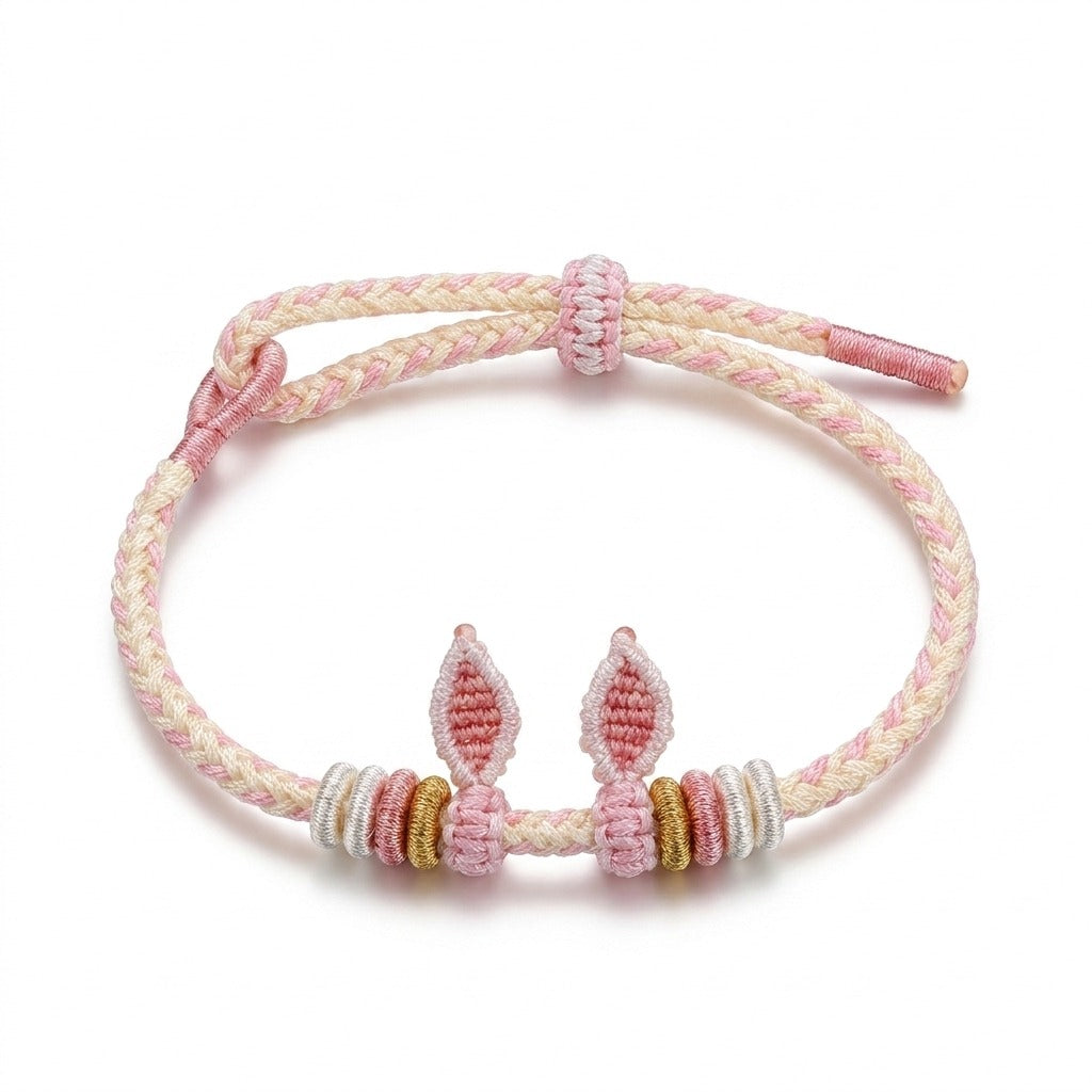 KAGAKI Bunny Knot soft pink bunny ear cord, main product view (white background), handmade cord bracelet gift