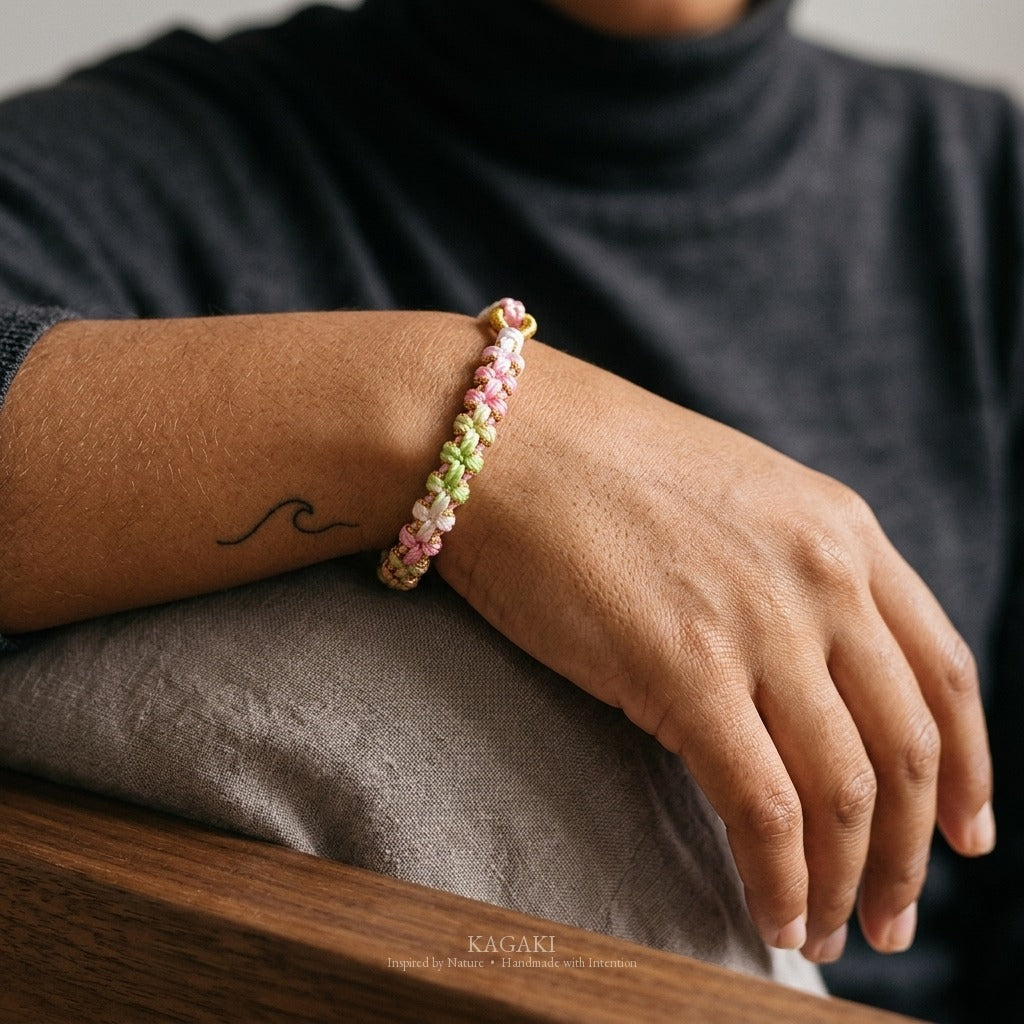 KAGAKI Spring Wisp spring sakura gradient cord, wrist view, sakura cord gift