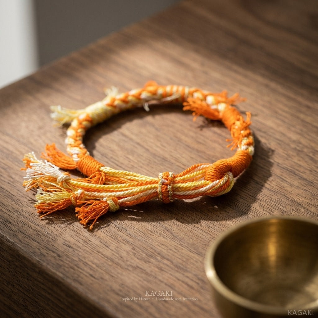 KAGAKI Spool Warm Citrus tibetan cotton cord handmade, studio view, handmade cord bracelet gift