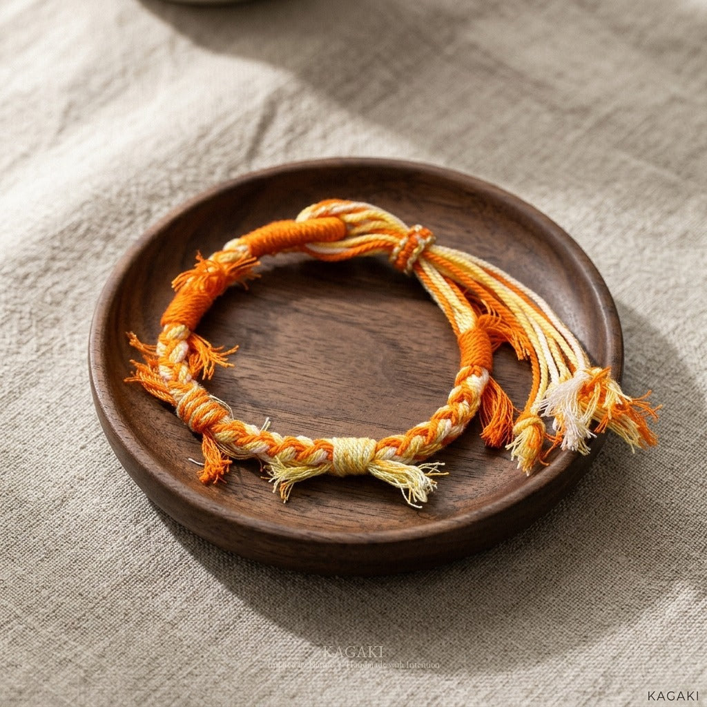KAGAKI Spool Warm Citrus tibetan cotton cord handmade, studio view, handmade cord bracelet gift
