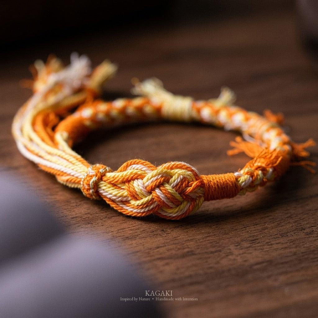 KAGAKI Spool Warm Citrus tibetan cotton cord handmade, studio view, handmade cord bracelet gift