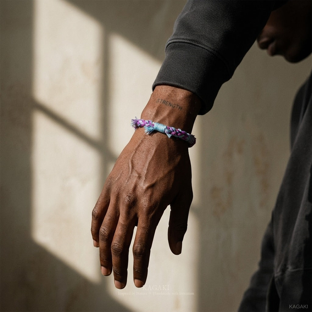 KAGAKI Spool Twilight Quiet tibetan cotton cord handmade, wrist view, handmade cord bracelet gift