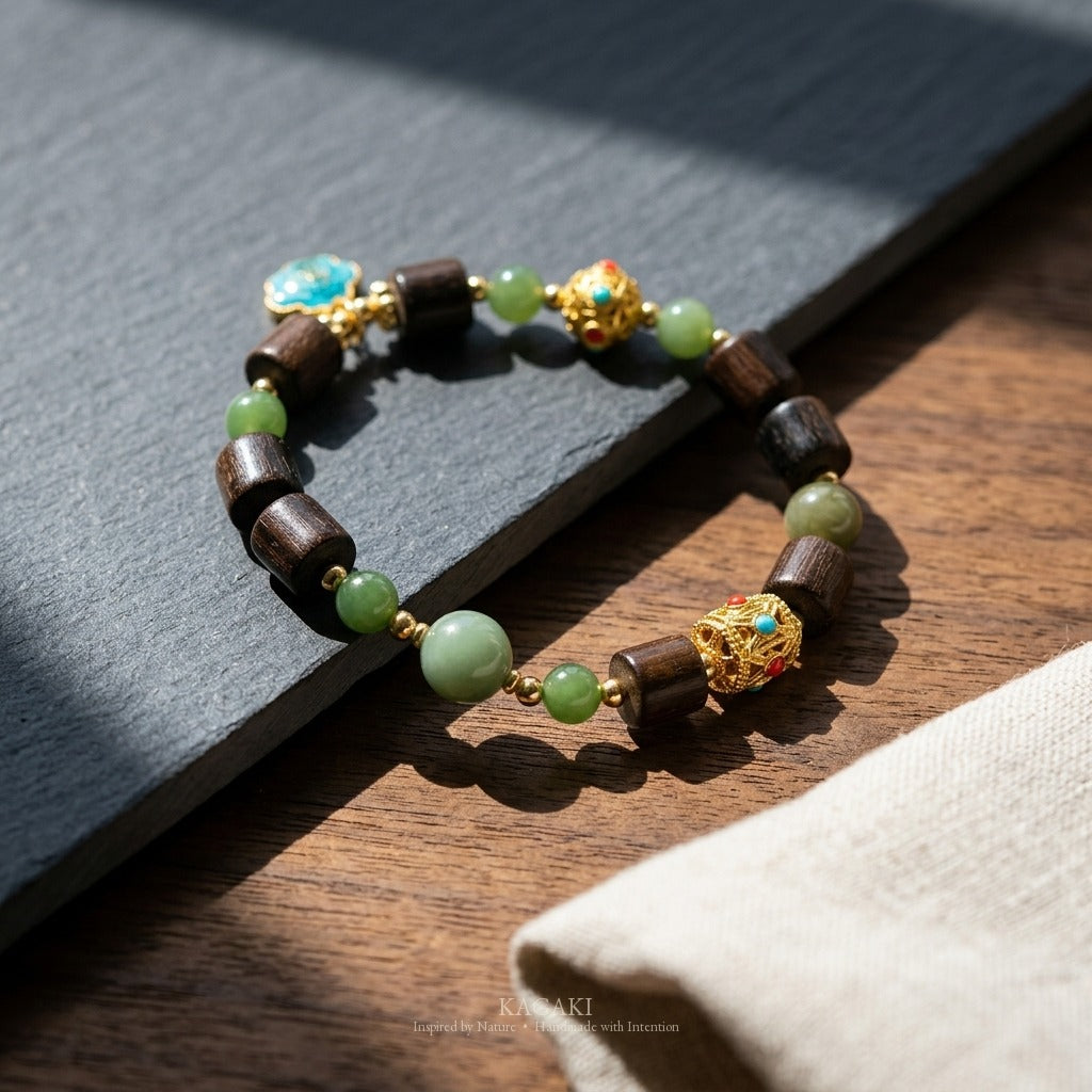 Tibetan Jade Agarwood Beaded Bracelet | KAGAKI