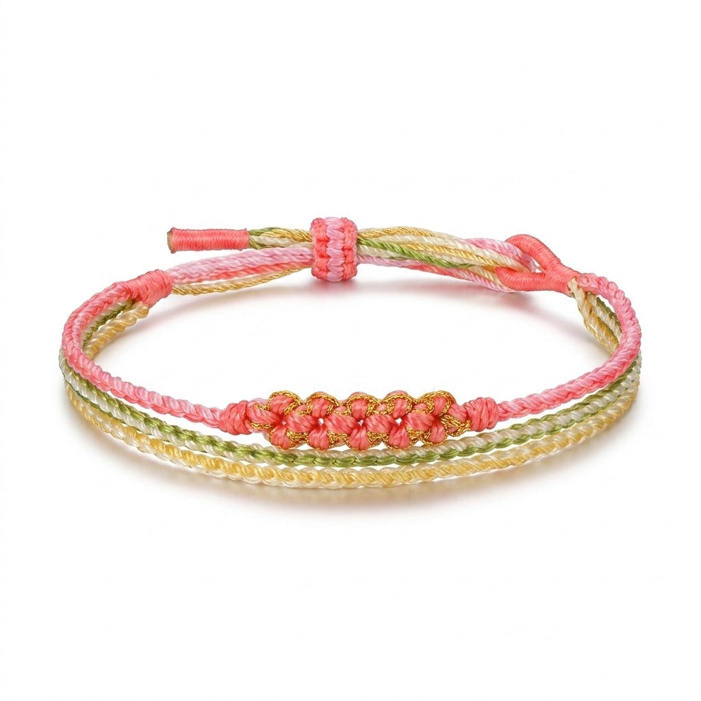 KAGAKI Trio Coral Triad triple cord sakura knot meditation, main product view (white background), meditation daily ritual