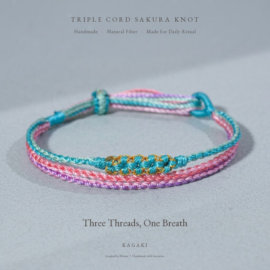 KAGAKI Trio Lavender Triad triple cord sakura knot meditation, product view, meditation daily ritual
