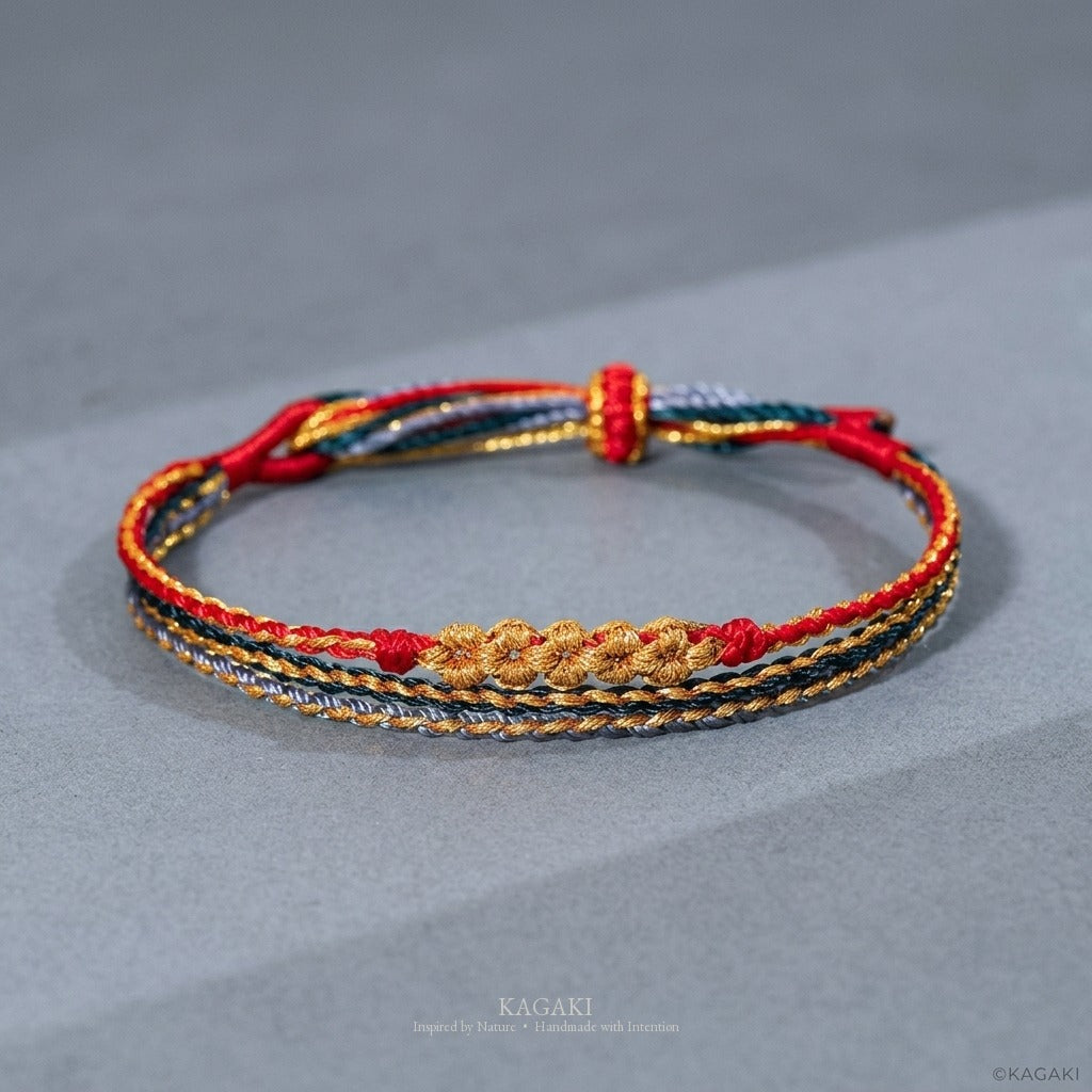 KAGAKI Trio Ember Triad triple cord sakura knot meditation, studio view, meditation daily ritual