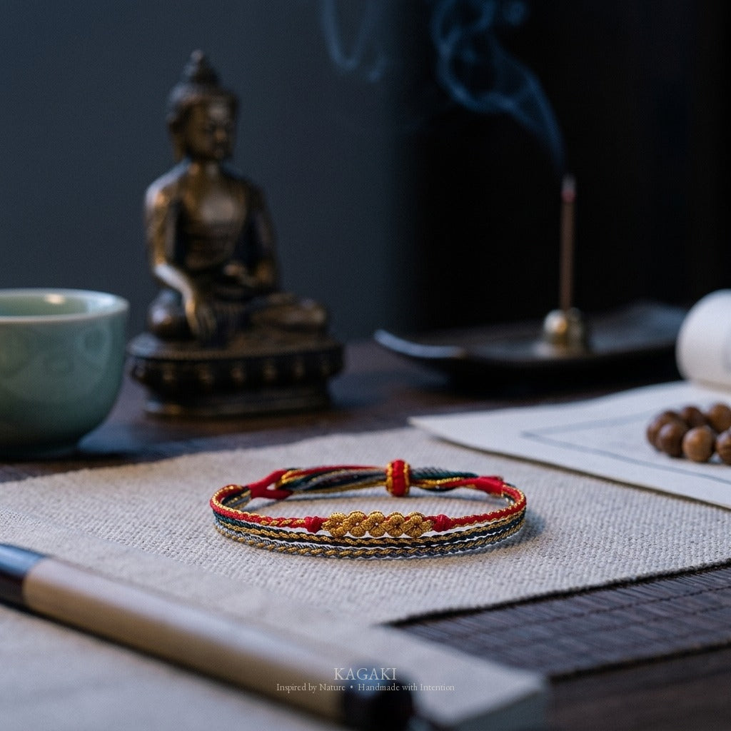 KAGAKI Trio Ember Triad triple cord sakura knot meditation, studio view, meditation daily ritual