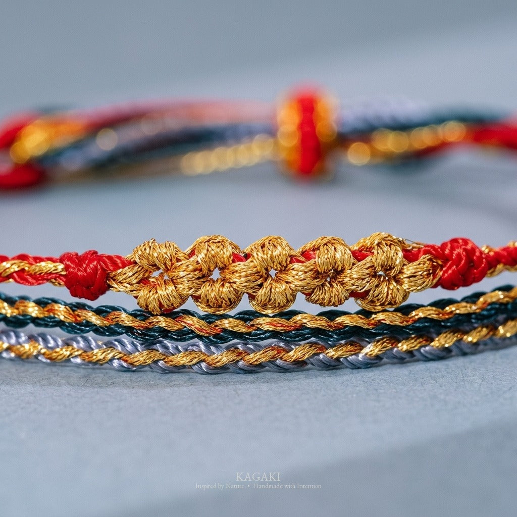 KAGAKI Trio Ember Triad triple cord sakura knot meditation, studio view, meditation daily ritual