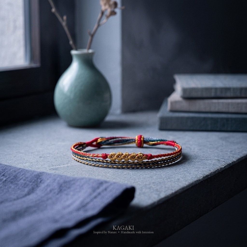 KAGAKI Trio Ember Triad triple cord sakura knot meditation, studio view, meditation daily ritual
