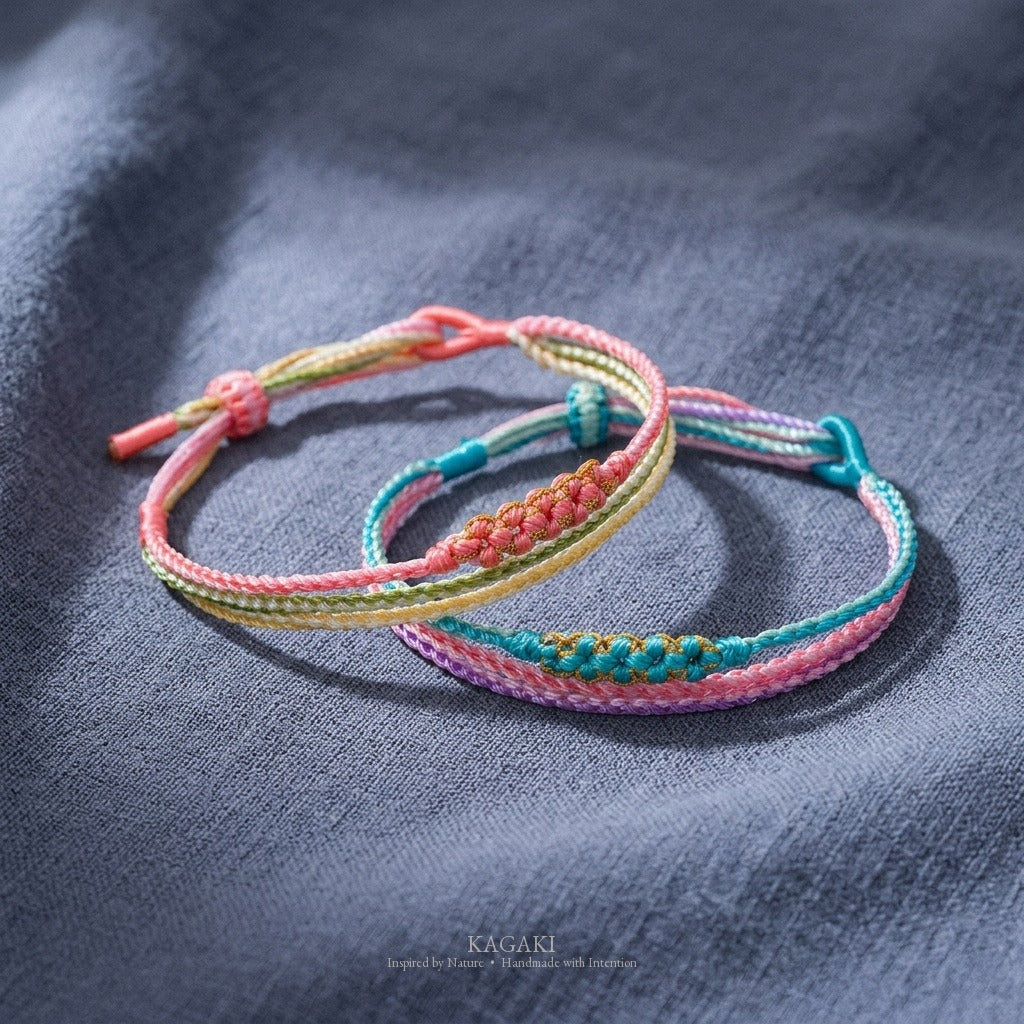KAGAKI Trio triple cord sakura knot meditation, product view, meditation daily ritual