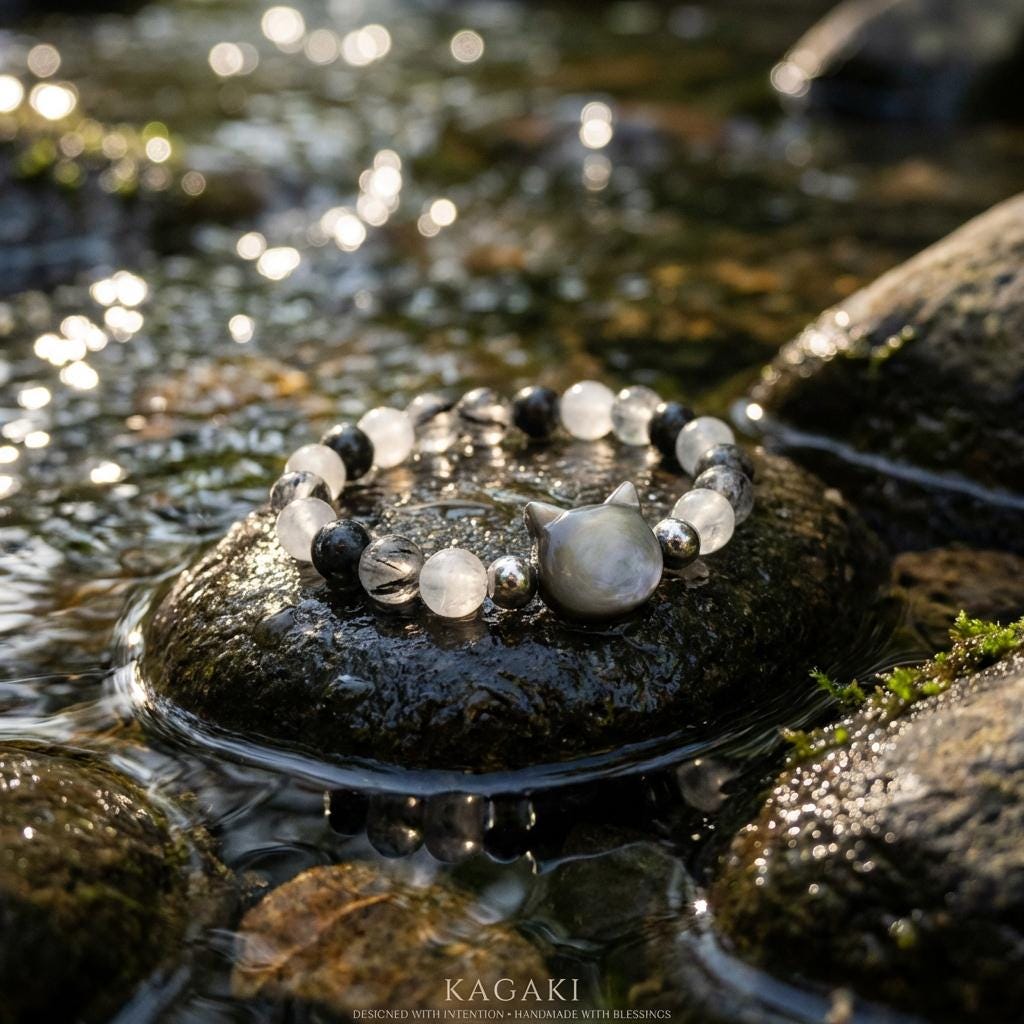 KAGAKI cat bunny clear quartz crystal ring in clear quartz with mother-of-pearl, alternate angle, for daily wear and gifting