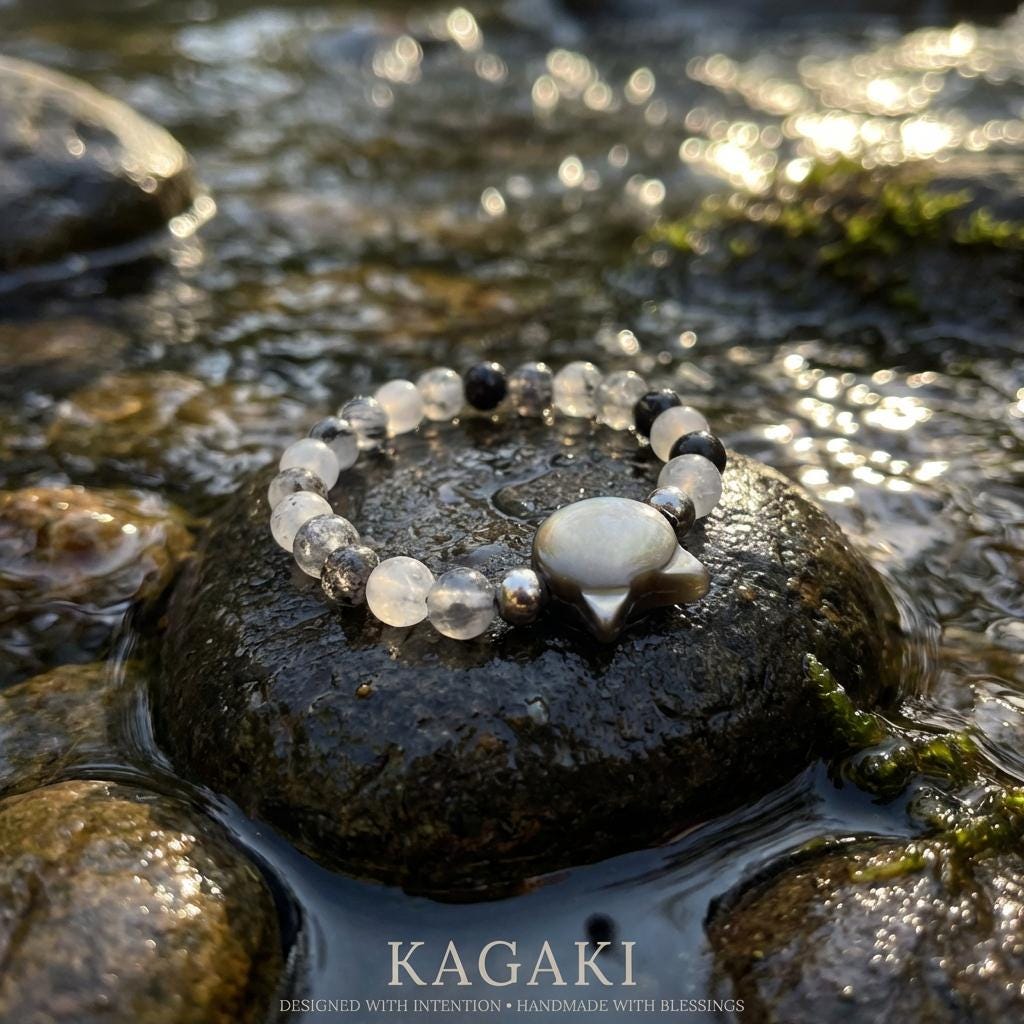 KAGAKI cat bunny clear quartz crystal ring in clear quartz with mother-of-pearl, close up, for daily wear and gifting