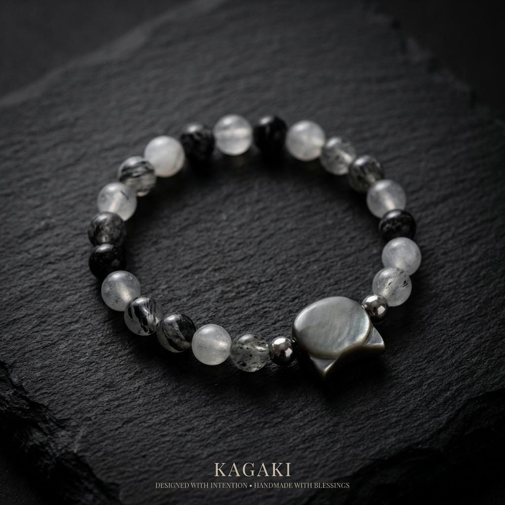 KAGAKI cat bunny clear quartz crystal ring in clear quartz with mother-of-pearl, gift packaging, for daily wear and gifting