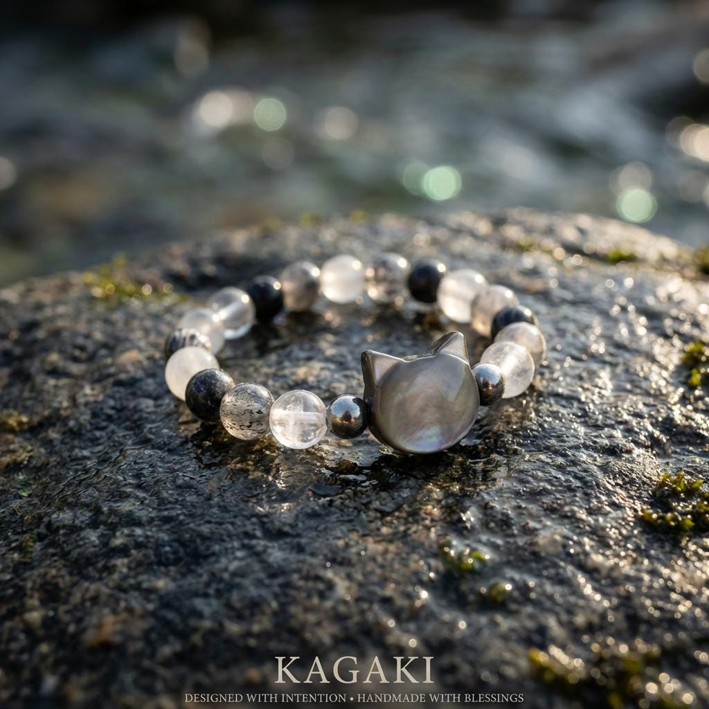 KAGAKI cat bunny clear quartz crystal ring in clear quartz with mother-of-pearl, main, for daily wear and gifting