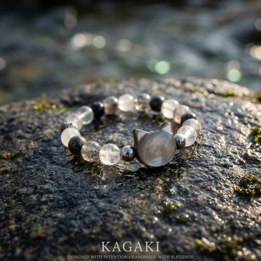KAGAKI cat bunny clear quartz crystal ring in clear quartz with mother-of-pearl, main, for daily wear and gifting
