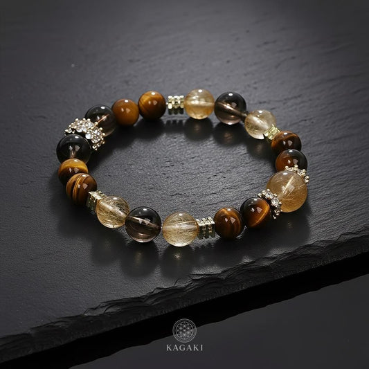 KAGAKI citrine tiger eye protection bracelet in golden citrine, tiger-eye, smoky quartz, main, for meditation and daily intention