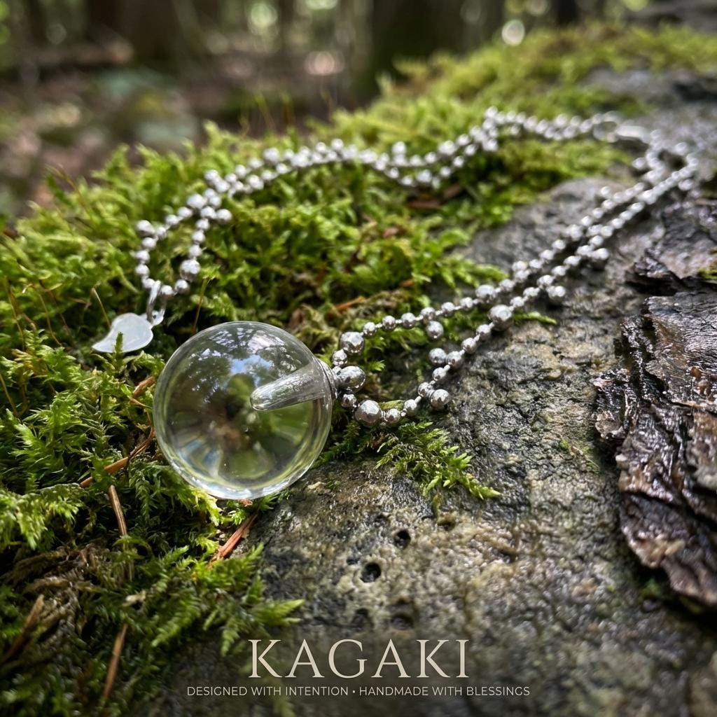 KAGAKI clear quartz crystal pendant necklace in clear quartz white sphere, alternate angle, for daily wear and gifting