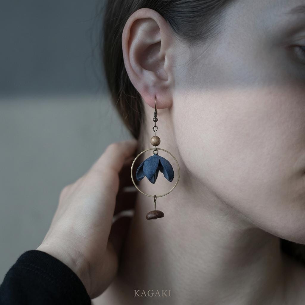 KAGAKI dried flower botanical earrings in natural floral tones, profile view, for daily wear and gifting