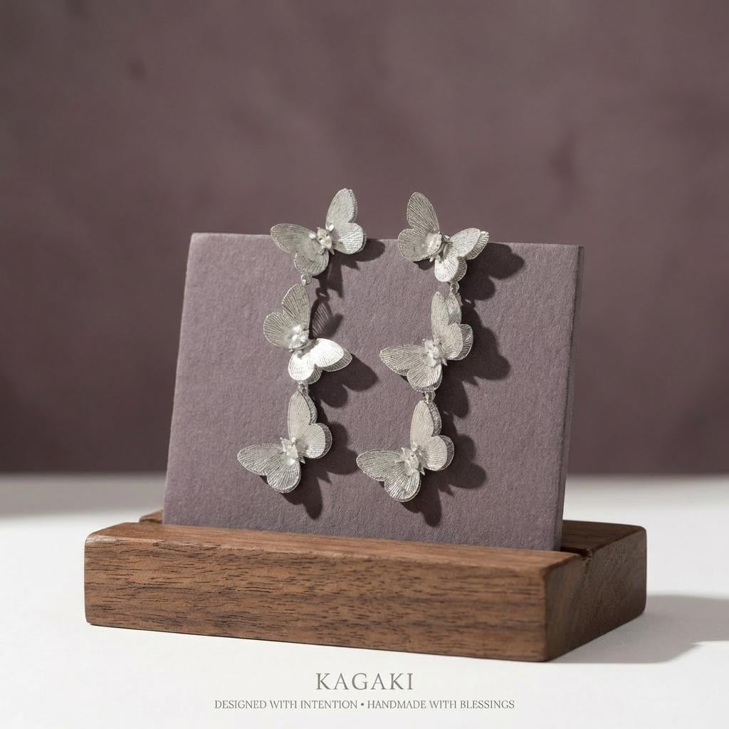 KAGAKI golden butterfly drop earrings in gold, material detail, for daily wear and gifting