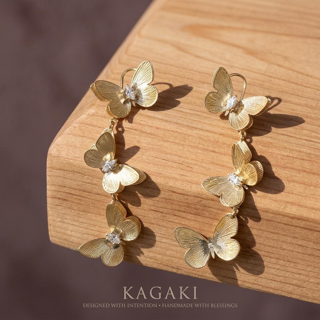 KAGAKI golden butterfly drop earrings in gold, styling, for daily wear and gifting