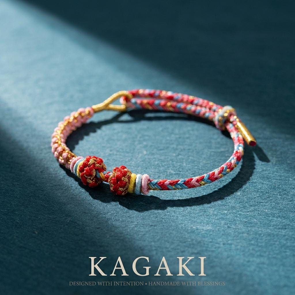 KAGAKI handwoven Tibetan cord bracelet in multicolor cotton with paired knots, alternate angle styling view, charm-friendly for daily intention and gifting