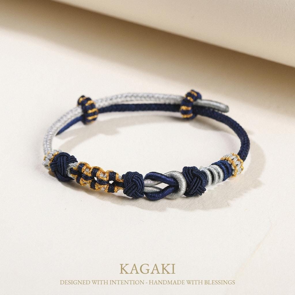 KAGAKI himalayan tibetan cord bracelet in multicolor, gift packaging, for meditation and daily intention