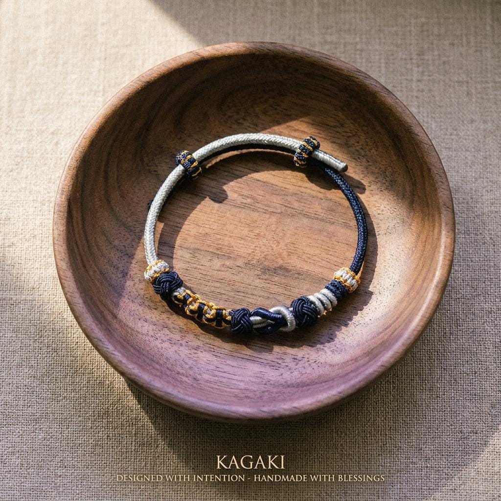 KAGAKI himalayan tibetan cord bracelet in multicolor, packaging detail, for meditation and daily intention