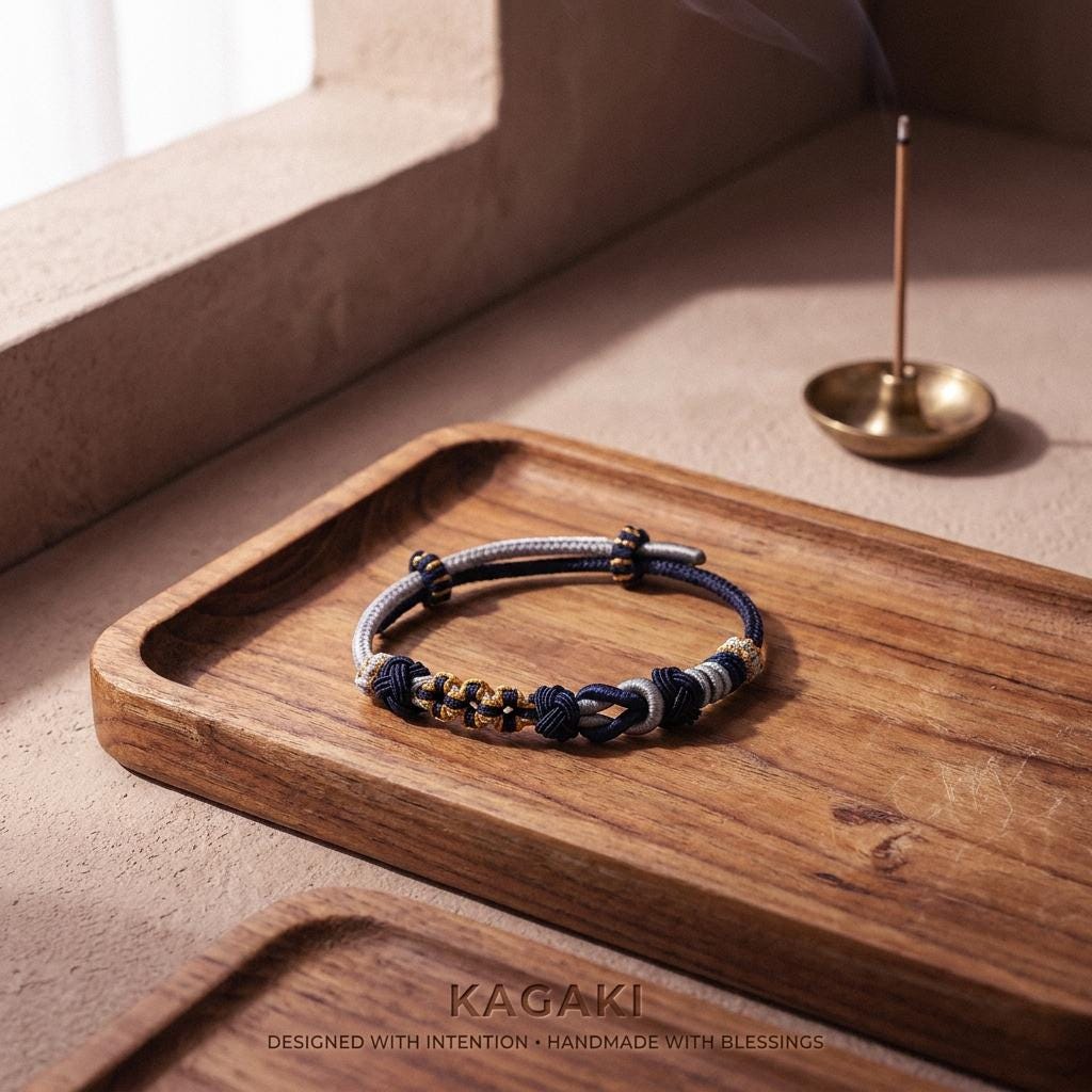 KAGAKI himalayan tibetan cord bracelet in multicolor, scale on hand, for meditation and daily intention