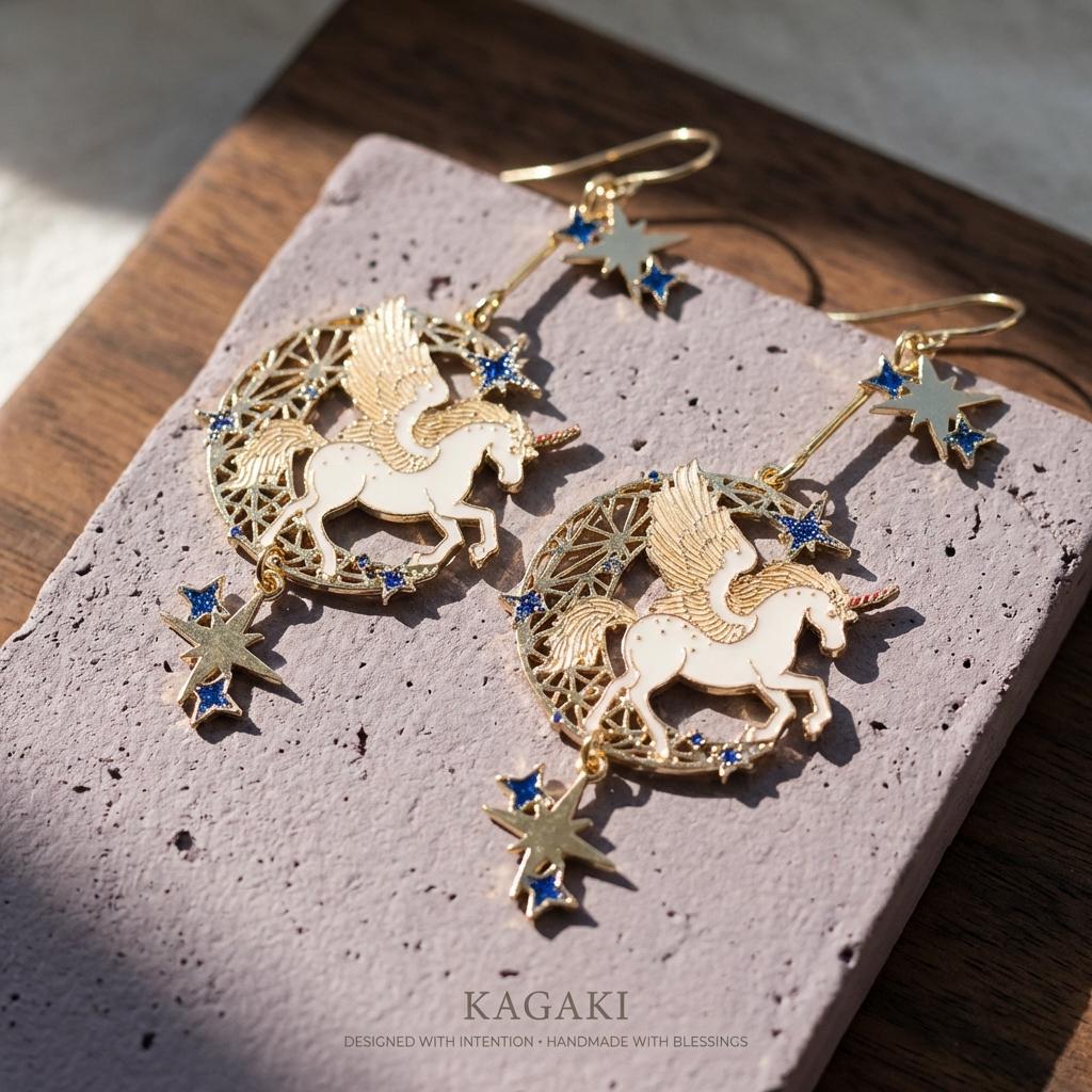 KAGAKI japanese crane sakura wisteria earrings in pearl with sakura pink and wisteria purple, profile view, for daily wear and gifting