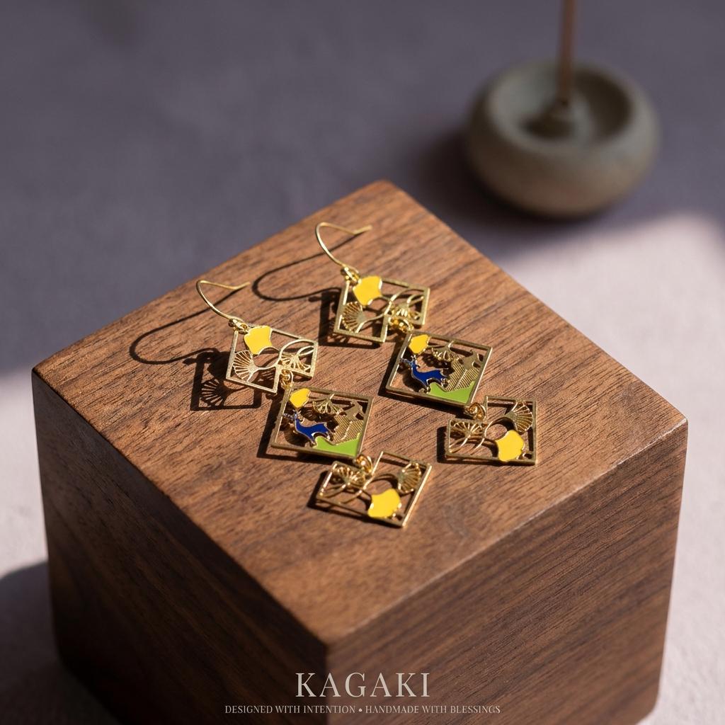 KAGAKI japanese crane sakura wisteria earrings in pearl with sakura pink and wisteria purple, styling, for daily wear and gifting