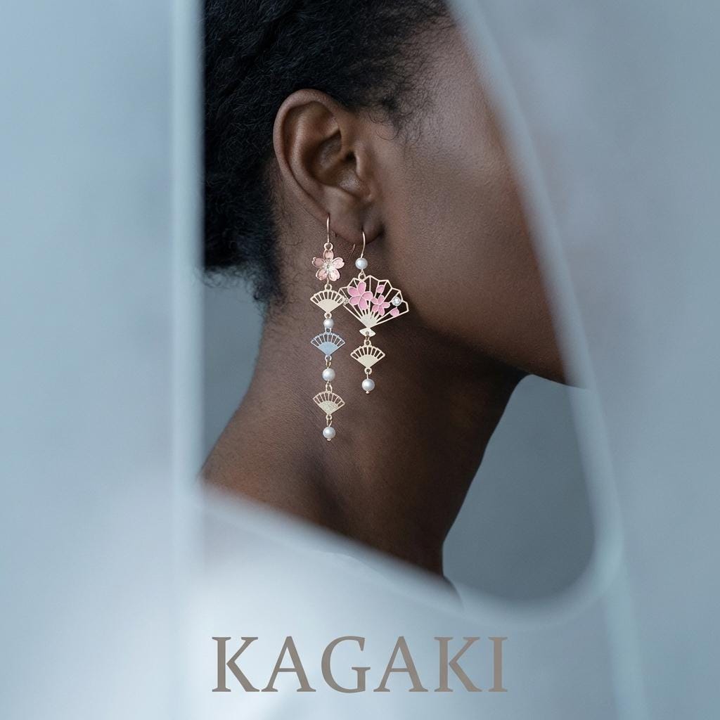 KAGAKI japanese fan sakura pearl earrings in pink sakura with pearl, styling, for daily wear and gifting