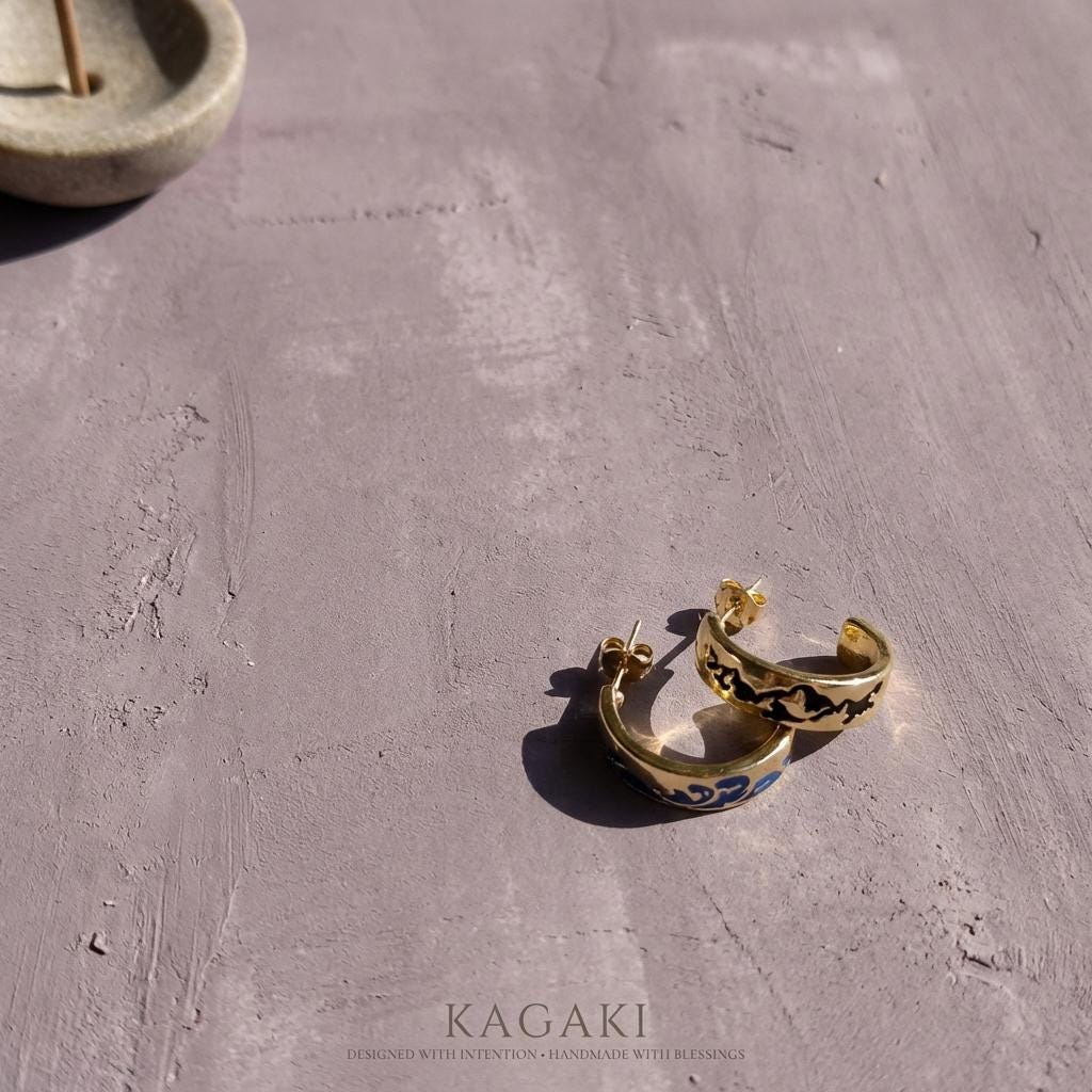 KAGAKI japanese landscape hoop earrings in minimal monochrome, alternate angle, for daily wear and gifting