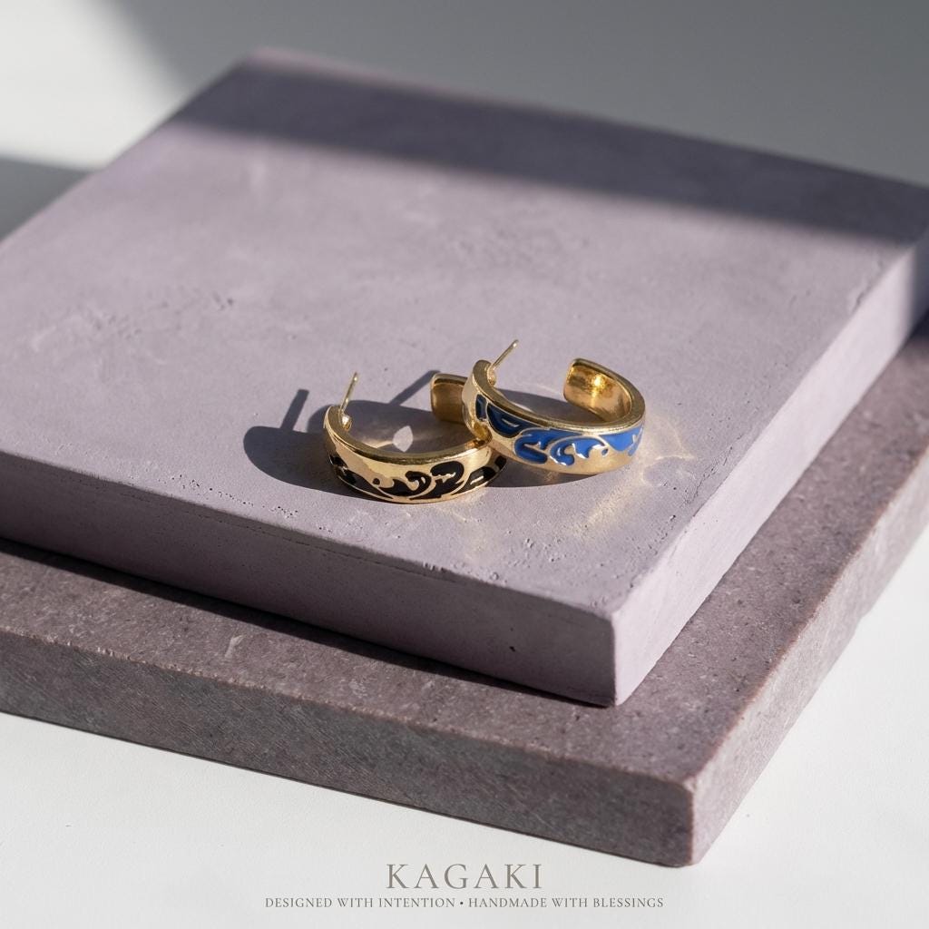 KAGAKI japanese landscape hoop earrings in minimal monochrome, main, for daily wear and gifting