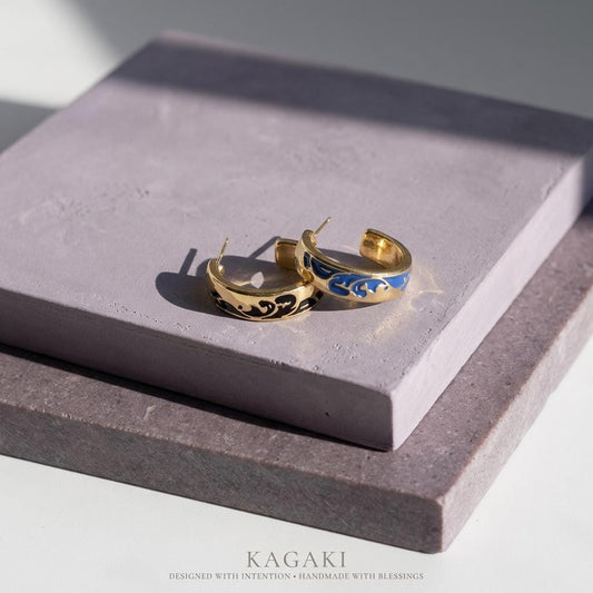 KAGAKI japanese landscape hoop earrings in minimal monochrome, main, for daily wear and gifting