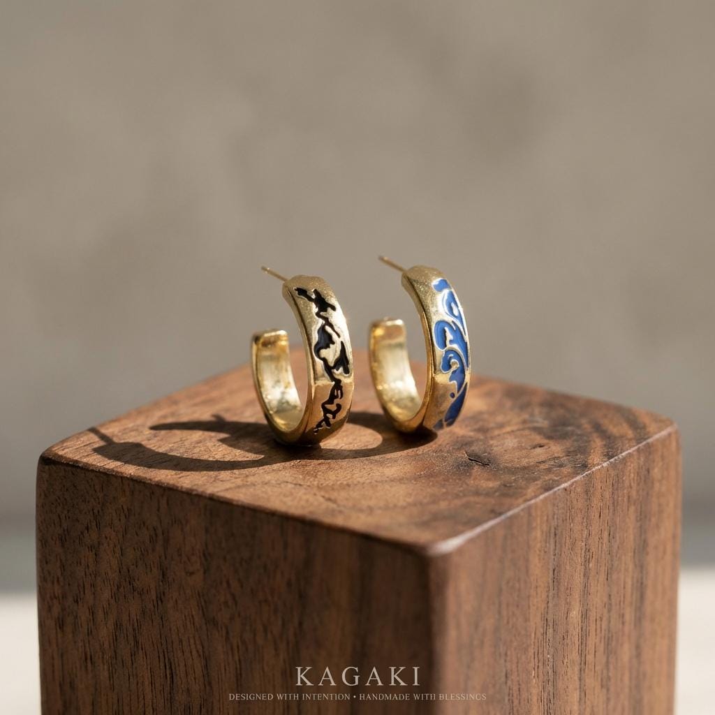 KAGAKI japanese landscape hoop earrings in minimal monochrome, material detail, for daily wear and gifting