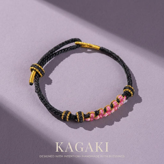 KAGAKI Japanese sakura-knot bracelet in lavender pink handwoven cord, main product view, for renewal and gentle daily intention
