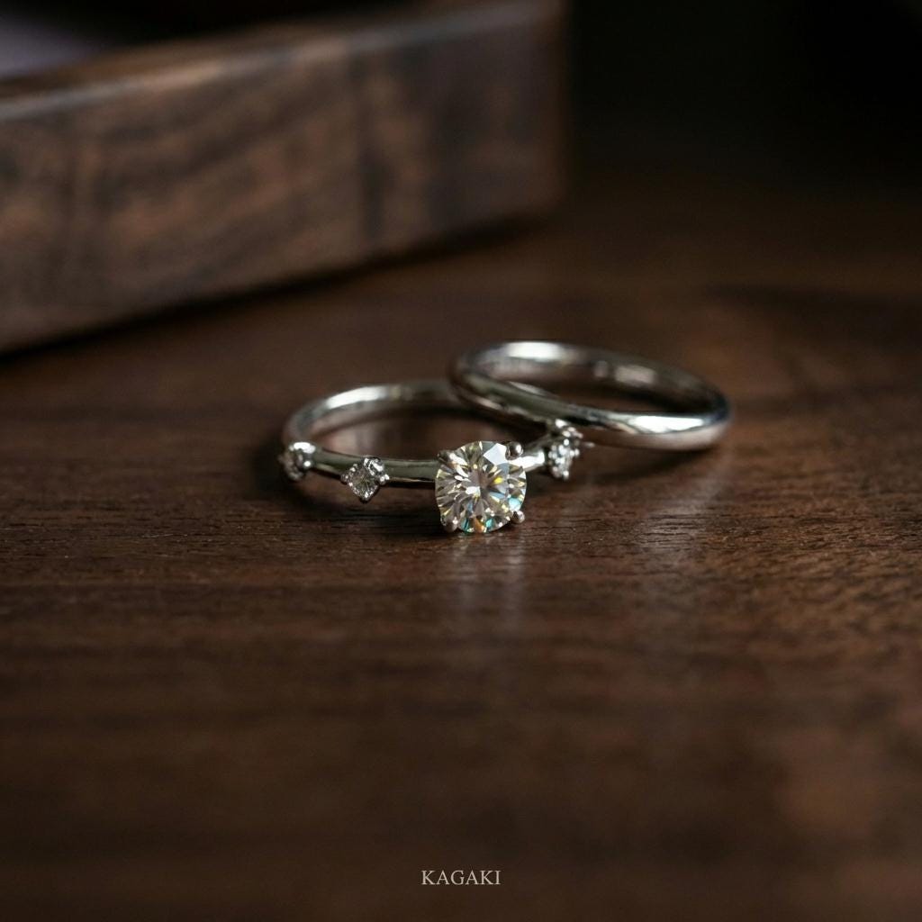 KAGAKI lab grown diamond promise ring in rhodium silver with lab-grown diamond, close up, for daily wear and gifting