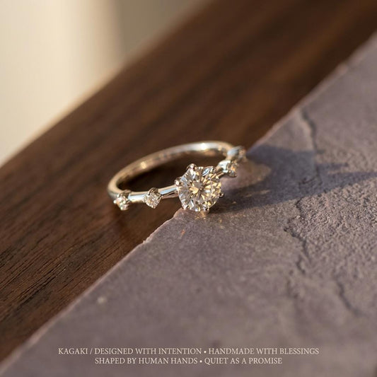 KAGAKI lab grown diamond promise ring in rhodium silver with lab-grown diamond, main, for daily wear and gifting