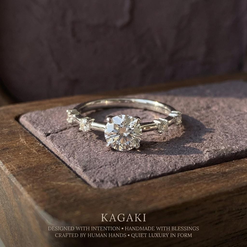 KAGAKI lab grown diamond promise ring in rhodium silver with lab-grown diamond, profile view, for daily wear and gifting