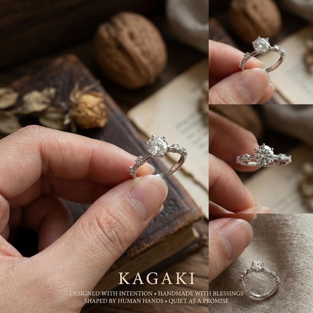 KAGAKI lab grown diamond promise ring in rhodium silver with lab-grown diamond, styling, for daily wear and gifting
