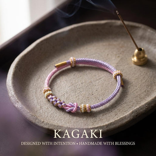 KAGAKI meditation friendship bracelet in pastel braided cord with floral knot, main product view, for daily intention and quiet connection