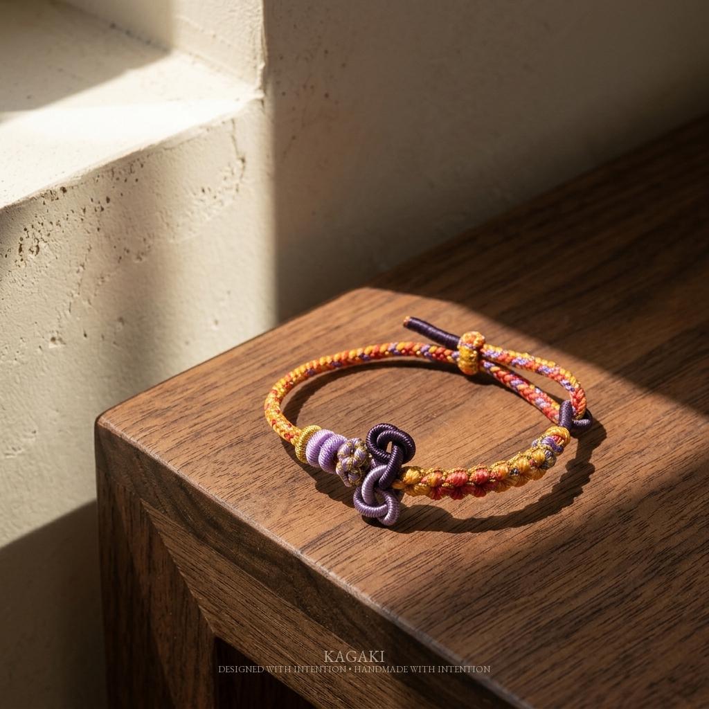 KAGAKI mindfulness cord bracelet in multicolor, gift packaging, for meditation and daily intention