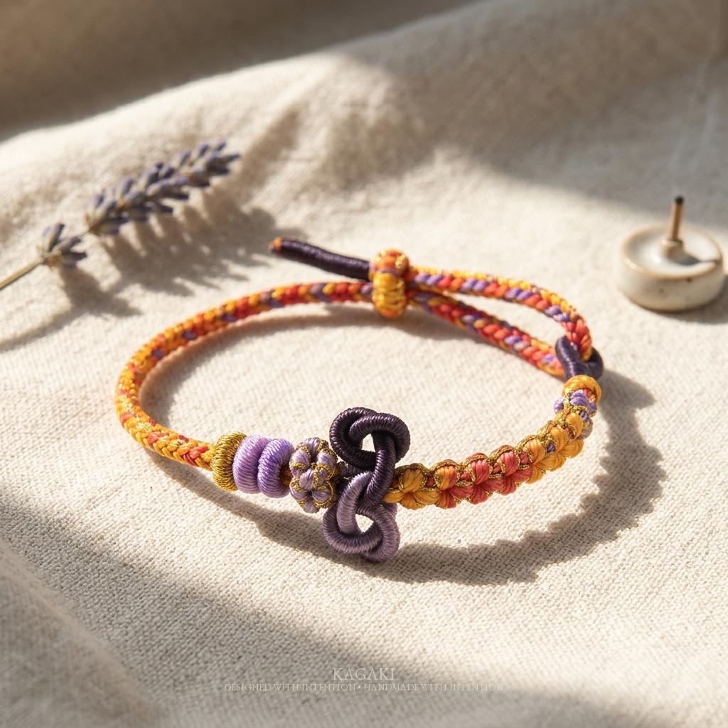 KAGAKI mindfulness cord bracelet in multicolor, knot detail, for meditation and daily intention